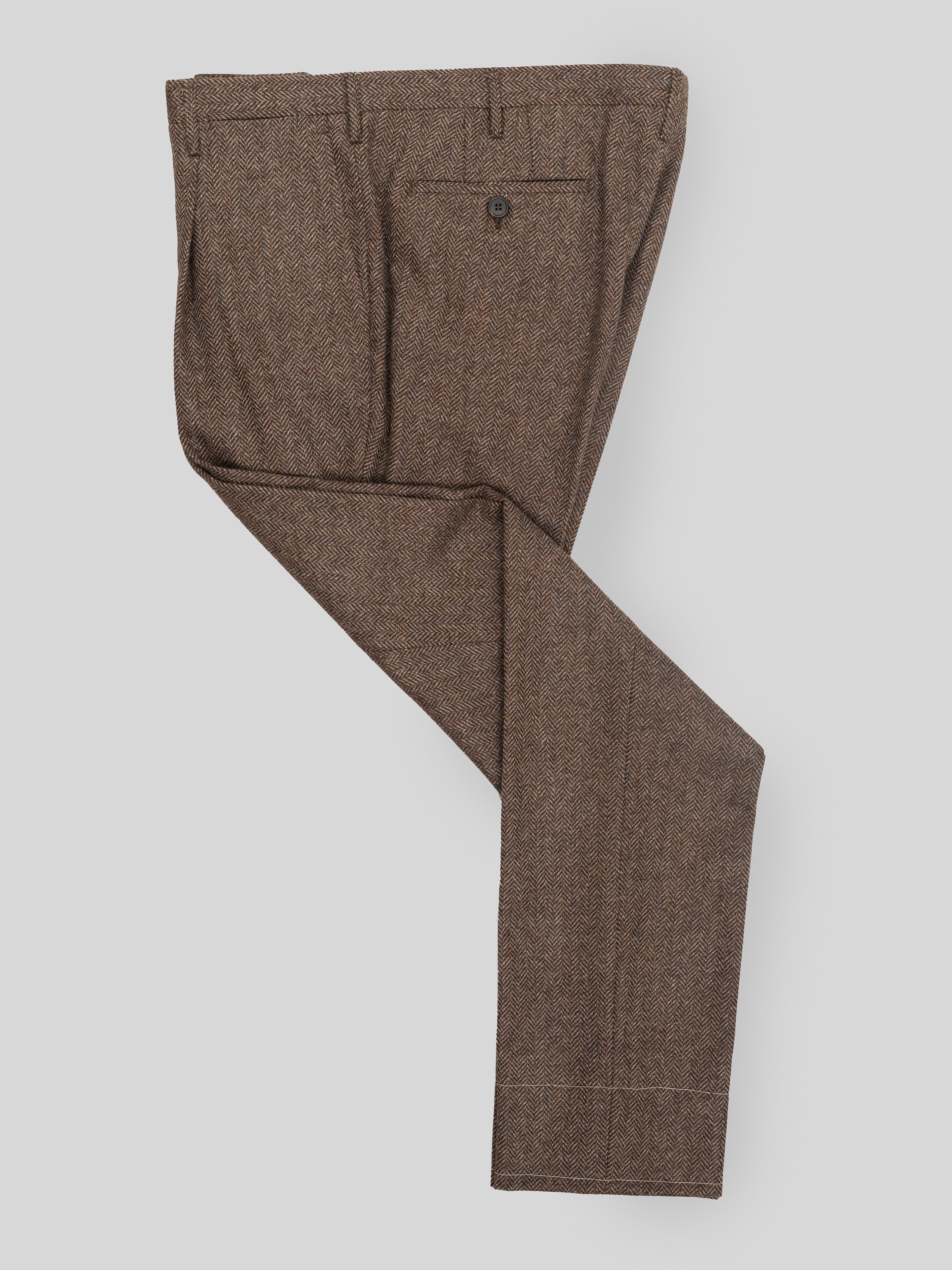 Pantaloni in lana e cashmere a spina di pesce marrone